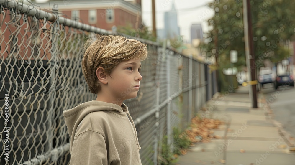 Fototapeta premium A Boy Gazes at the City Skyline