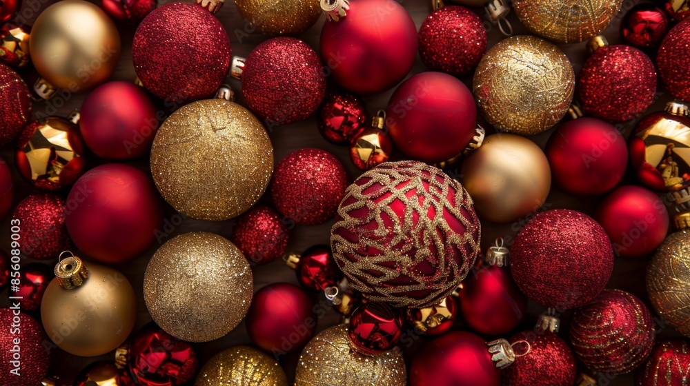 Festive Red and Gold Christmas Ornaments, Generative AI Festive Red and Gold Christmas Ornaments, Generative AI