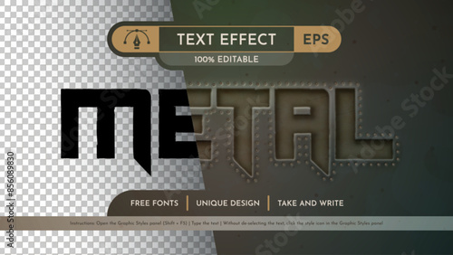 Old Metal Editable Text Effect, Graphic Style. Vector Mockup and Template. Slogan and Brand Company.