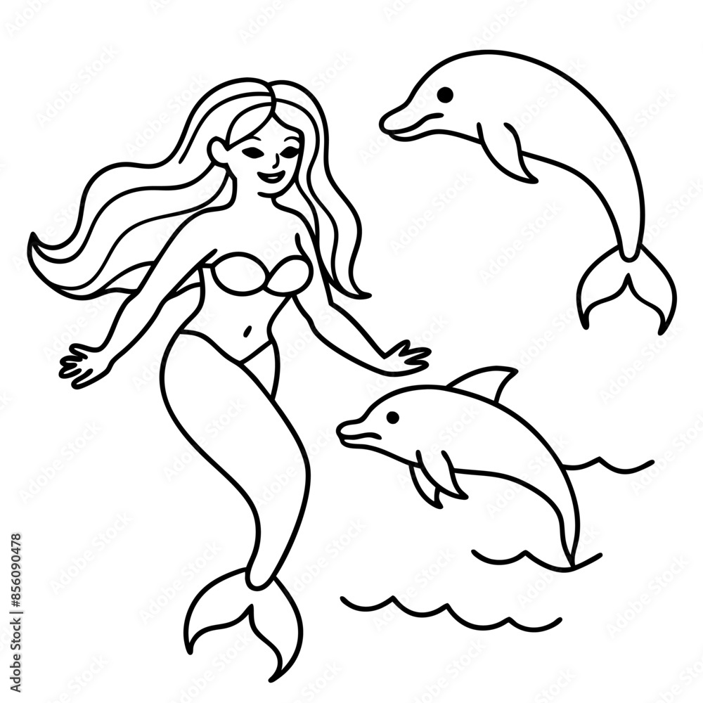 Obraz premium Beautiful little mermaid Underwater world Coloring book for kids