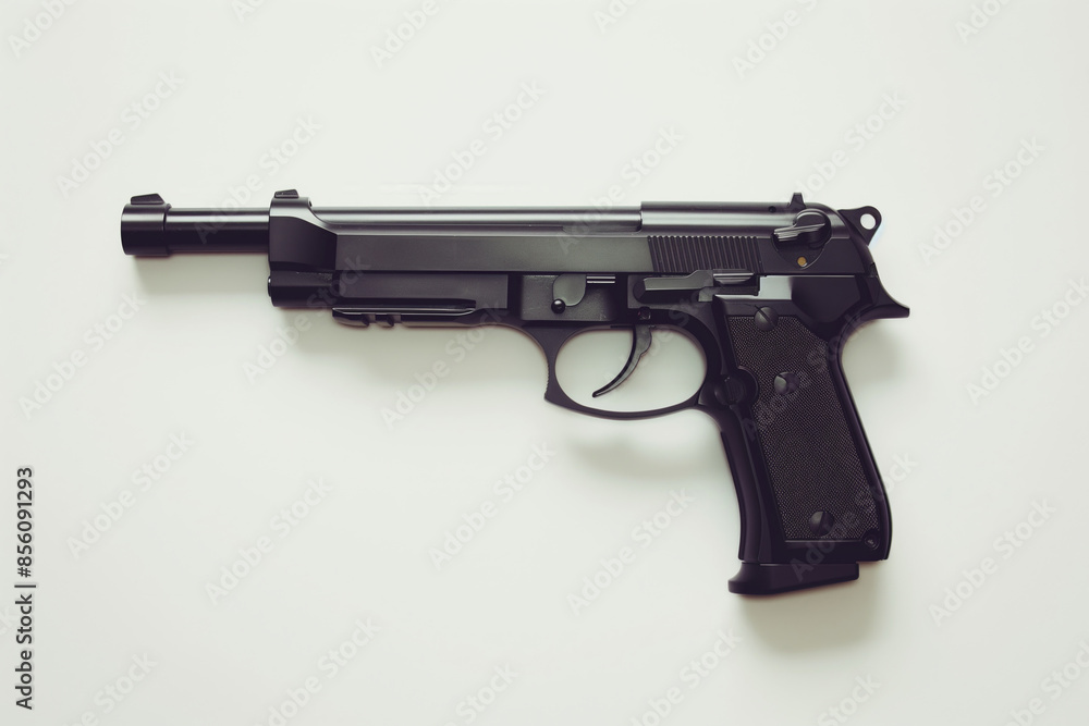 Black handgun on white background, firearm concept Black handgun on white background, firearm concept