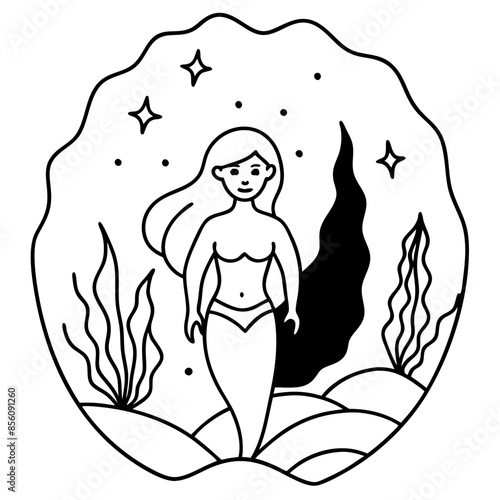 Beautiful little mermaid Underwater world Coloring book for kids