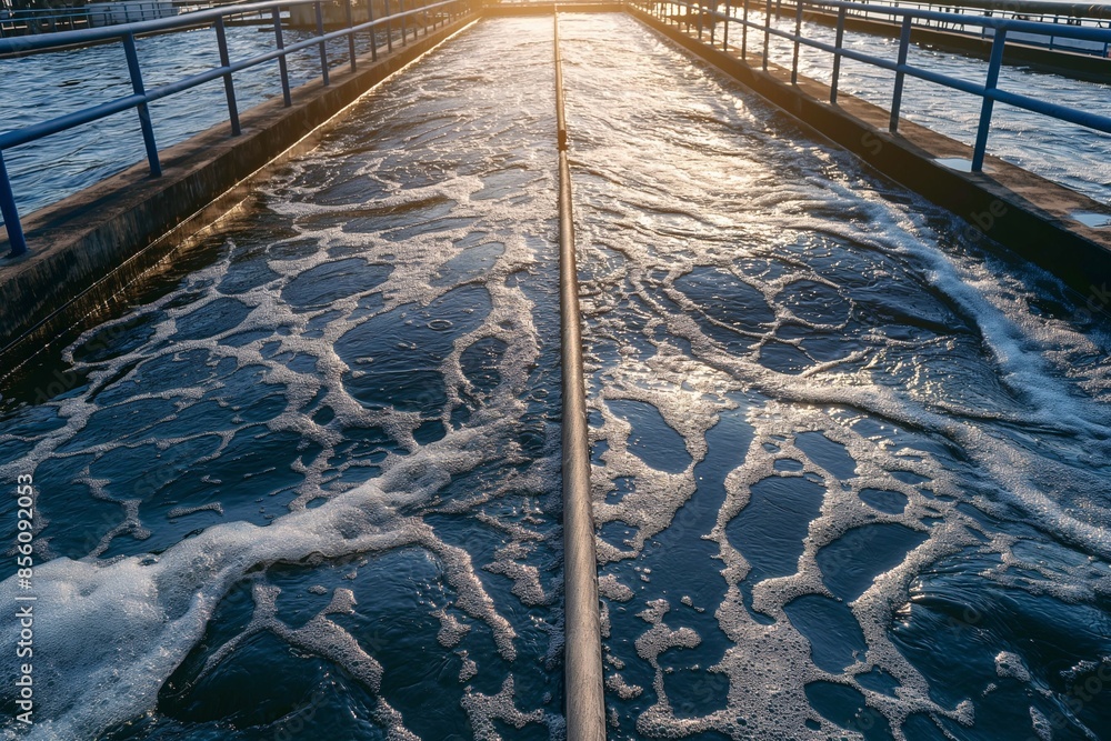 Obraz premium A photo of a waste water treatment plant. This illustrates the concept of waste management, environmental management, recycling and environmental protection.