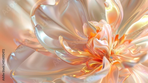 an image of a gold flower by white, in the style of fluid dynamic brushwork, soft renderings, uhd image, light white and light crimson, rococo pastel, translucent overlapping lighting, Generative Ai