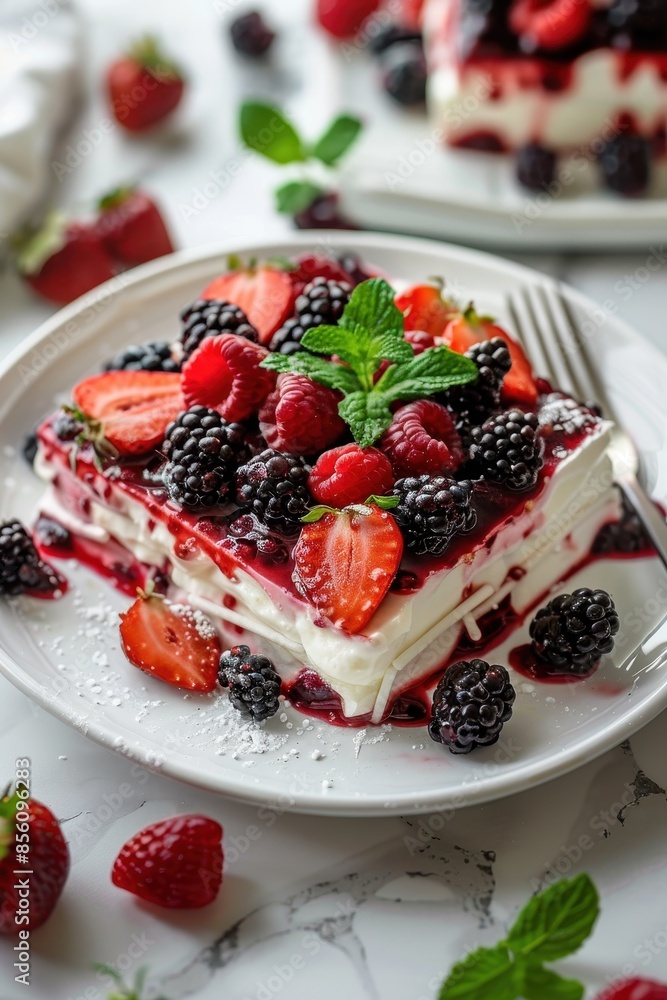 Delicious Dessert with Fresh Berries and Whipped Cream Delicious Dessert with Fresh Berries and Whipped Cream