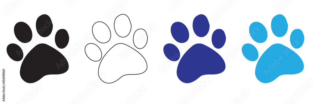 Dog paw print set. Paw icon collection on white background . Vector ...