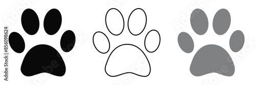 Dog paw print set. Paw icon collection on white background . Vector illustration.