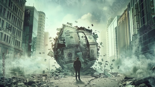 Creative portrayal of a financial crisis with a captivating and thought provoking concept photo