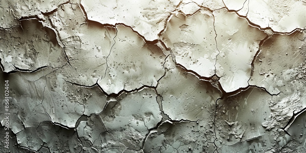 A cracked surface on white paint, creating an interesting texture and aged effect. A cracked surface on white paint, creating an interesting texture and aged effect.