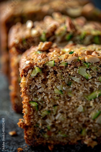 Close-up of Zucchini Bread with Pecan Toppings