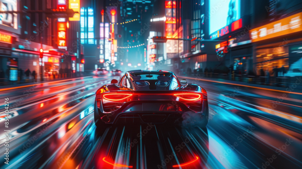 Sleek sports car racing in neon-lit metropolis Sleek sports car racing in neon-lit metropolis