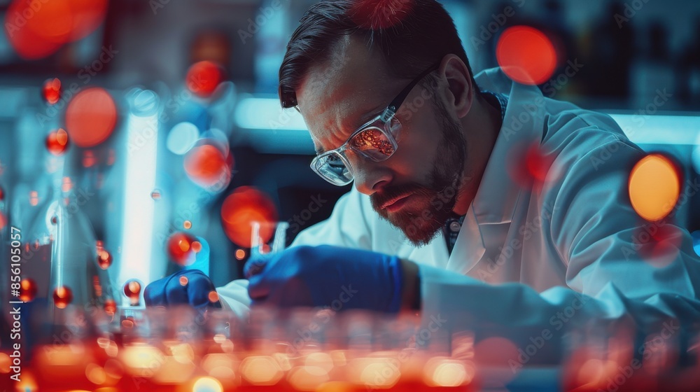 A man in a lab coat is writing on a piece of paper A man in a lab coat is writing on a piece of paper