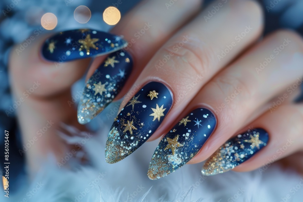 Elegant Night Sky Nail Art Elegant Night Sky Nail Art