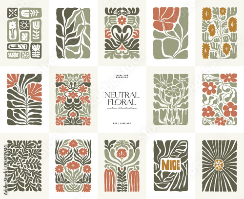 Floral abstract elements. Botanical composition. Modern trendy Matisse minimal style. Floral poster, invite. Vector arrangements for greeting card or invitation design