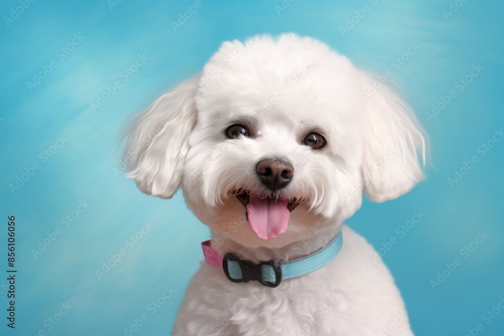 Portrait of a happy bichon frise on pastel or soft colors background Portrait of a happy bichon frise on pastel or soft colors background