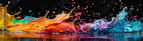 Abstract colorful paint splashes on black background. © tinnakorn