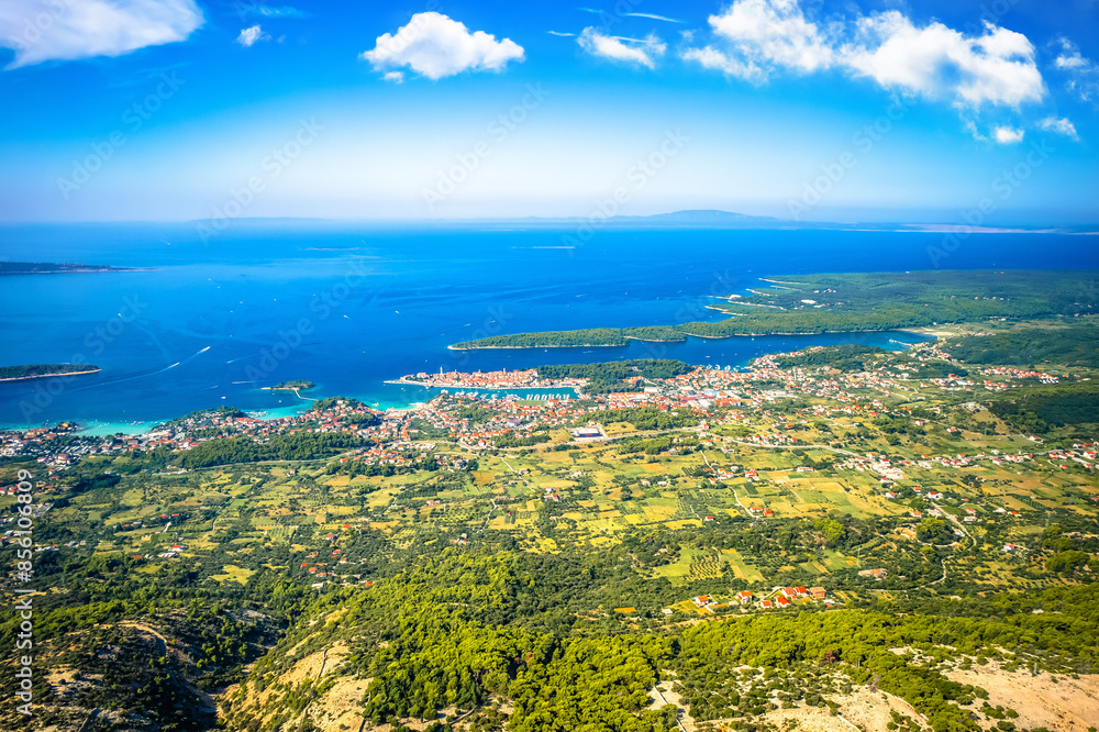Town of Rab and Adriatic archipelago panoramic view from the hill