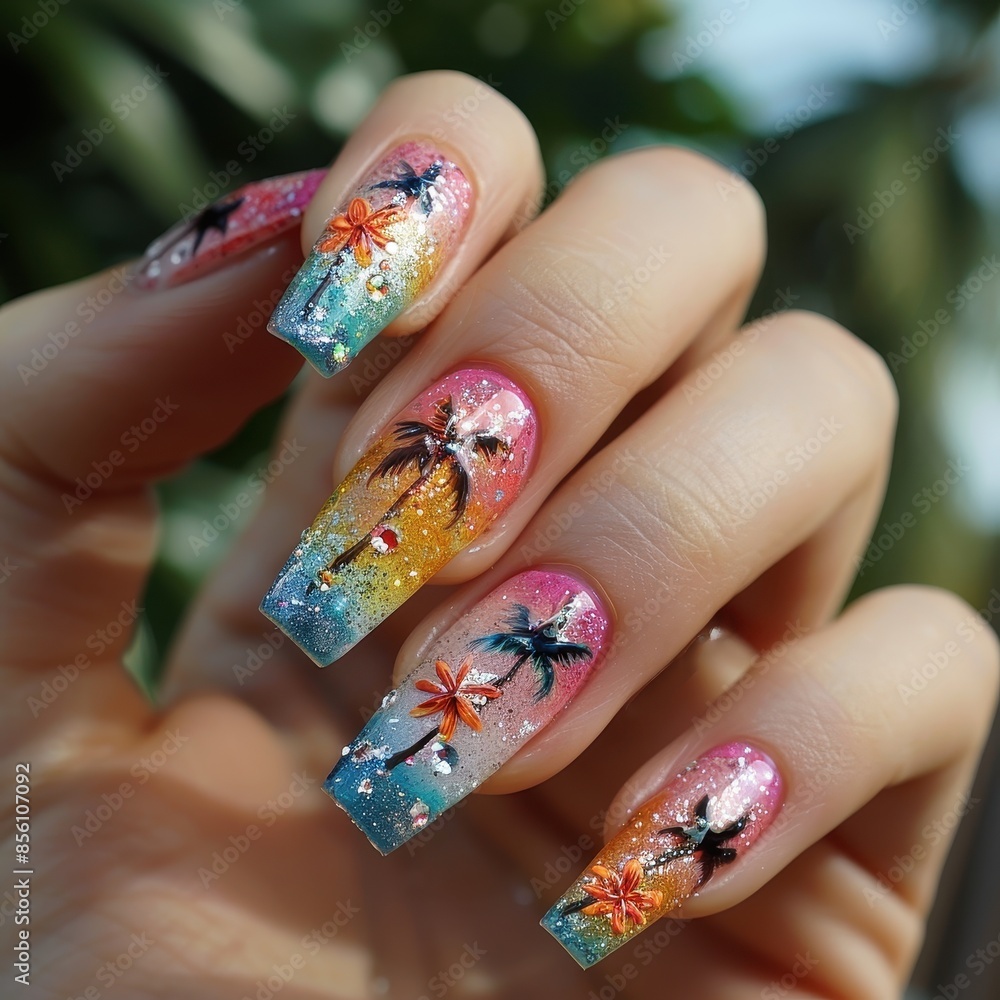 Summer Nail Art with Palm Trees and Sunset Colors Summer Nail Art with Palm Trees and Sunset Colors