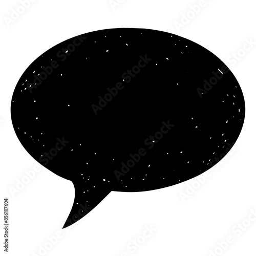 A black speech bubble displayed against a white backdrop