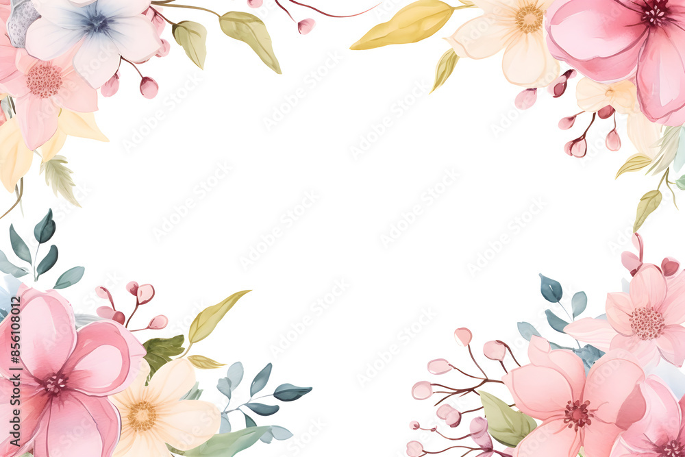 Fototapeta premium Watercolor of flowers framed for text or pictures.