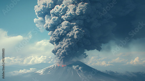 Fiery Fury - Close-up of Volcanic Eruption with Ash and Smoke Billowing, Copy Space Available