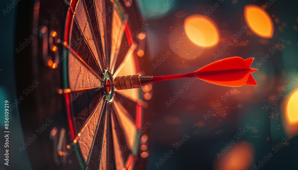 A red arrow is shot at a dartboard by AI generated image A red arrow is shot at a dartboard by AI generated image