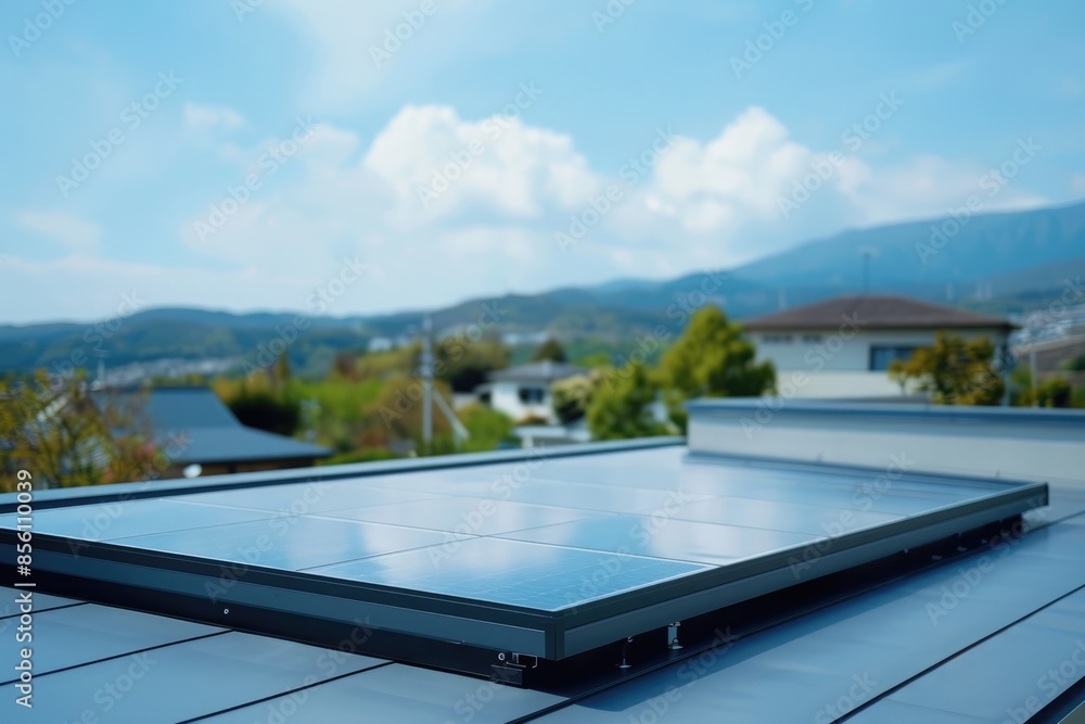 Fototapeta premium Modern Solar Panels on a roof of house with sunlight.