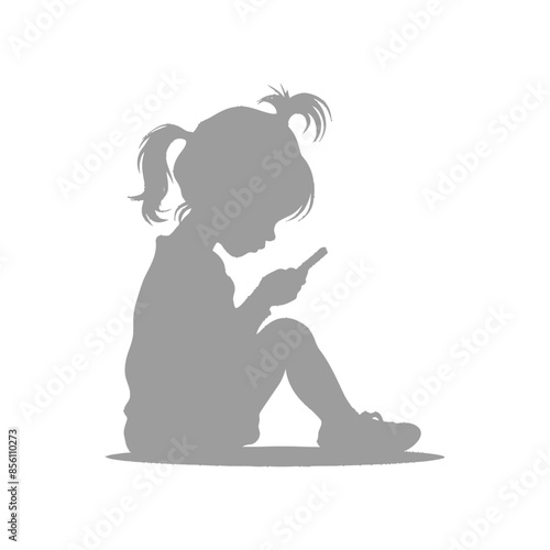 Silhouette: Little Girl Absorbed in Mobile Phone, Technology & Childhood.