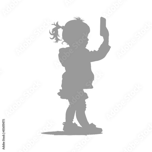 Silhouette of a child taking a selfie with a smartphone.