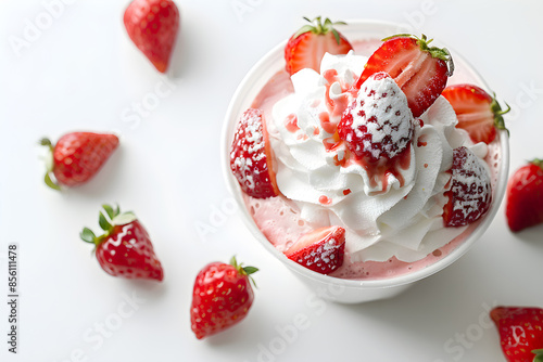 strawberry bingsu icream clean light bright lighting.on white background photo
