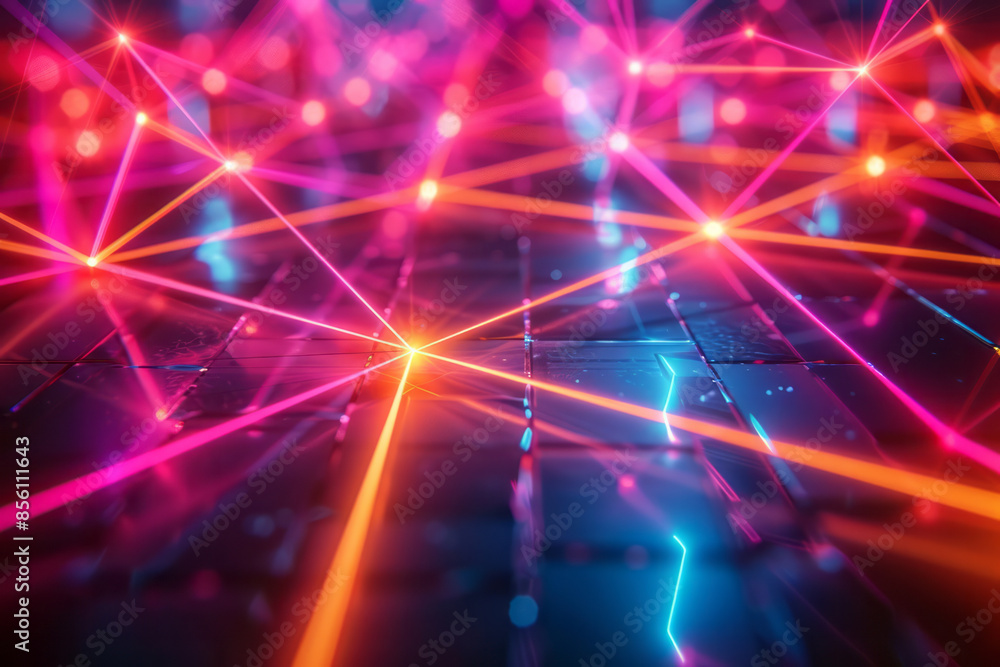 Naklejka premium Luminous neon lines forming intricate shapes with glowing effects,