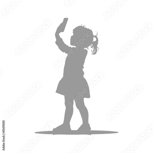 Silhouette of a Little Girl Reaching Upward, Holding a Book.