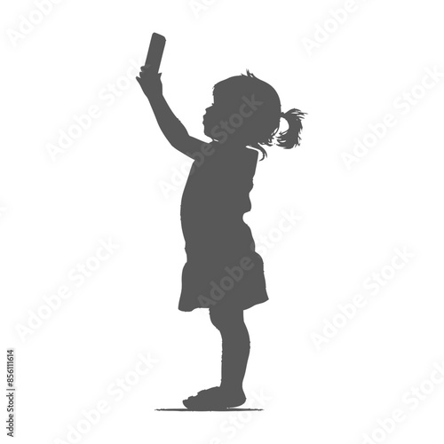 Little Girl Silhouette: Phone Up, Playful Discovery.