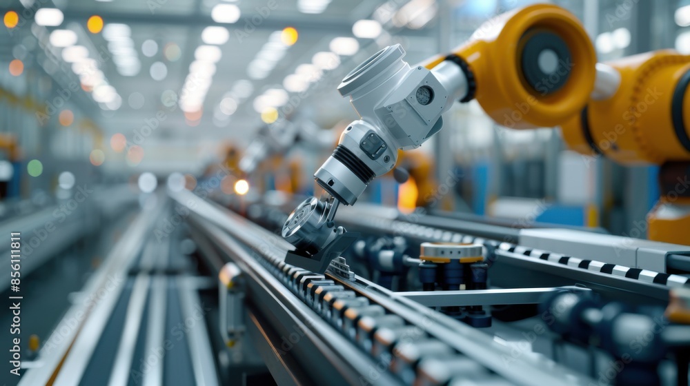 Fototapeta premium A robot is working on a machine in a factory