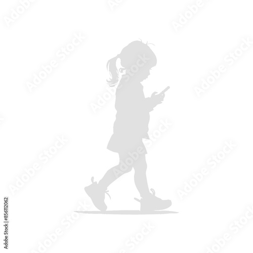 Silhouette of Young Girl Walking and Using Phone, Distracted.