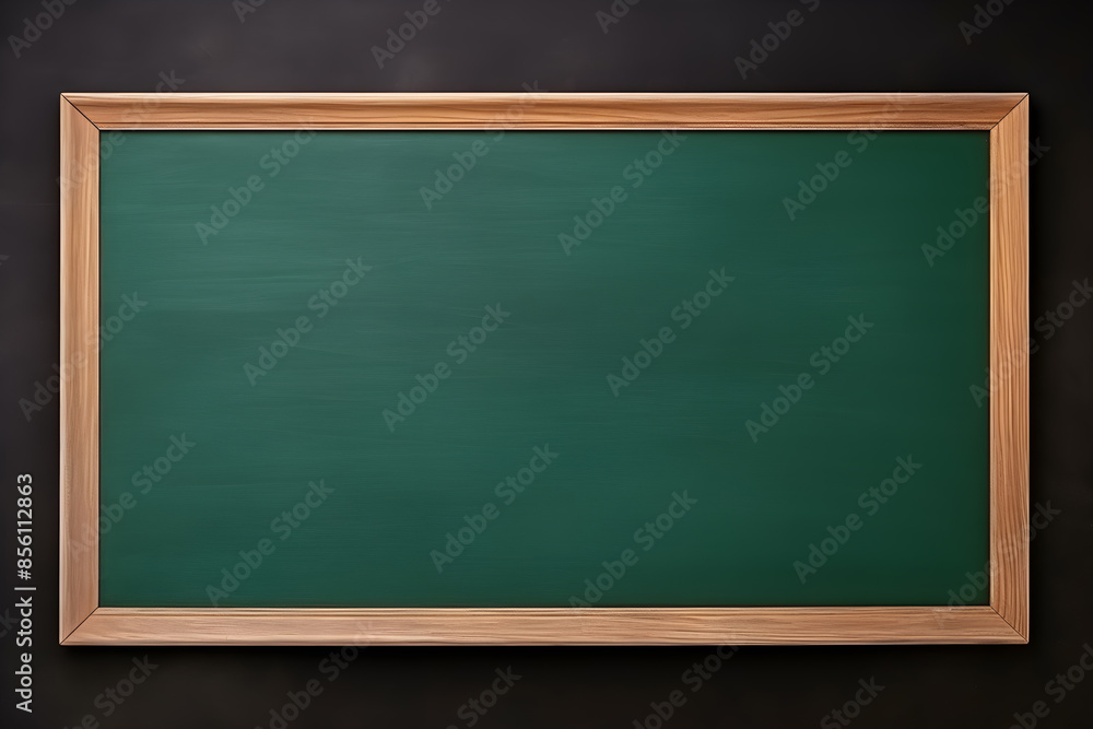 A blank green chalk board hangs on a dark wall. and copy space Billboard wooden frame for inserting messages A blank green chalk board hangs on a dark wall. and copy space Billboard wooden frame for inserting messages