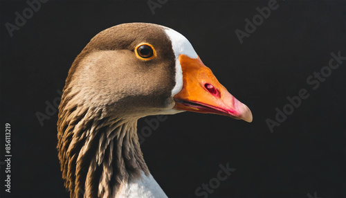 Head profile of a goose isolated on a black background. photo