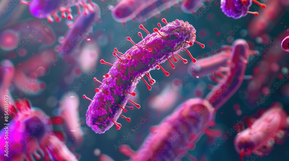 A cluster of purple and red bacteria cells A cluster of purple and red bacteria cells