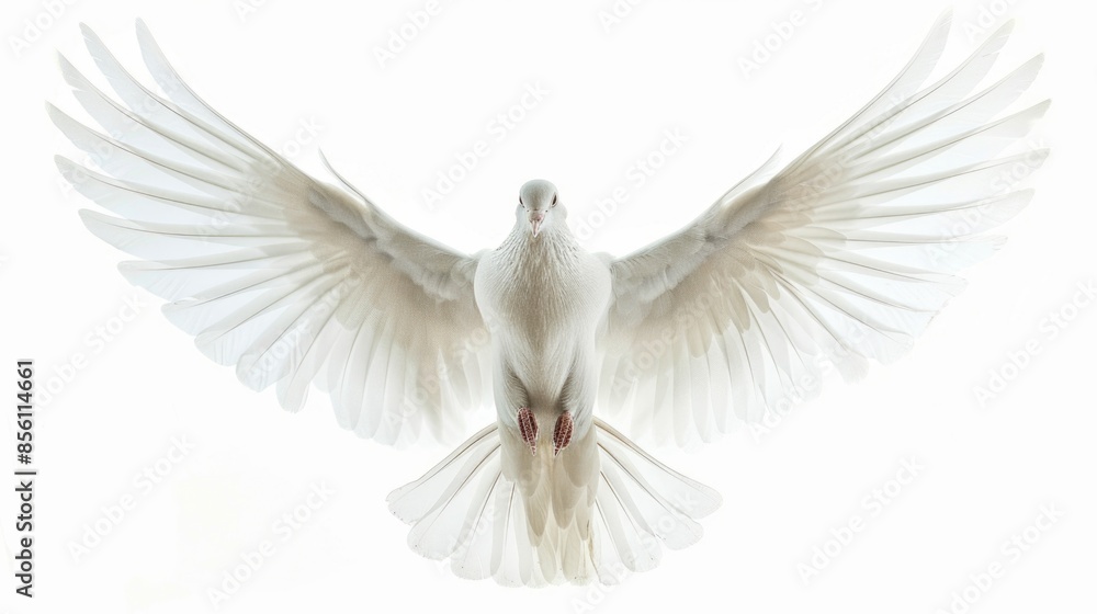A peaceful white dove soaring through the air with its wings spread, symbolizing hope and freedom