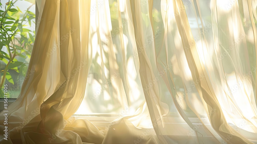 Window, curtain, soft light. Generative AI Window, curtain, soft light. Generative AI