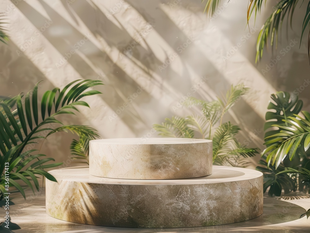 Natural product showcase on a stone podium, surrounded by plants, warm sunlight, organic textures, earthy colors, eco-friendly design, fresh and pure presentation Natural product showcase on a stone podium, surrounded by plants, warm sunlight, organic textures, earthy colors, eco-friendly design, fresh and pure presentation