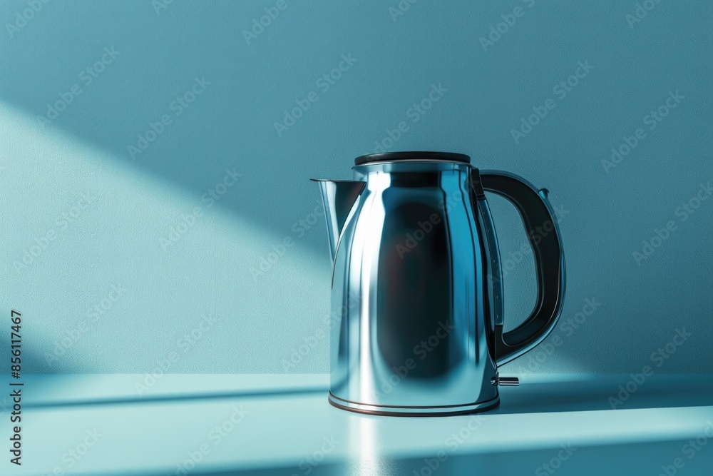 A stainless steel coffee pot sits on a table, perfect for serving coffee or tea A stainless steel coffee pot sits on a table, perfect for serving coffee or tea