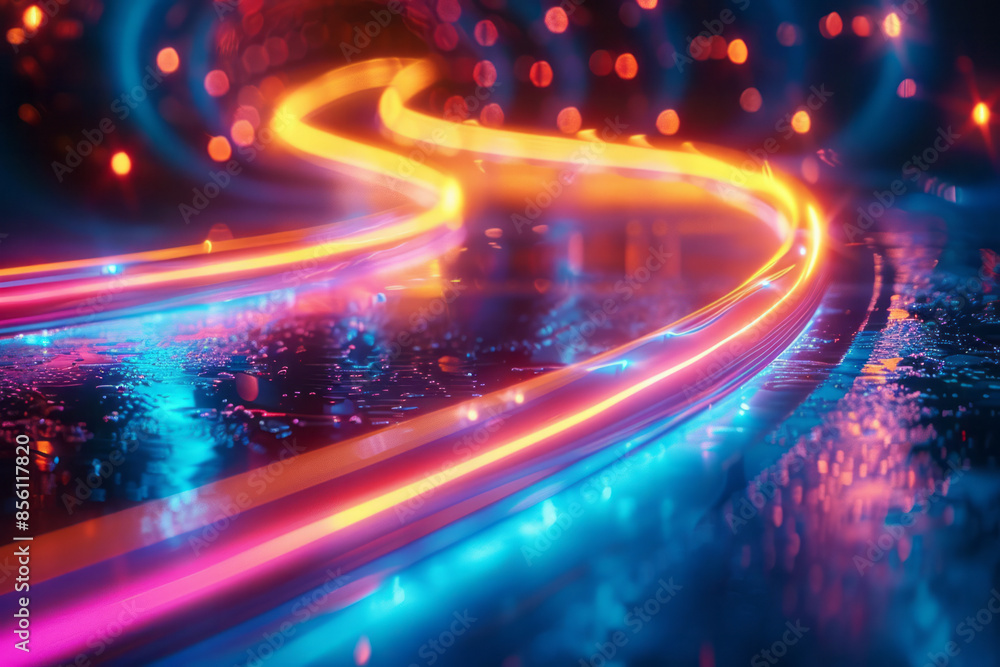 Symphonic neon lights forming dynamic and elegant linear designs, Symphonic neon lights forming dynamic and elegant linear designs,