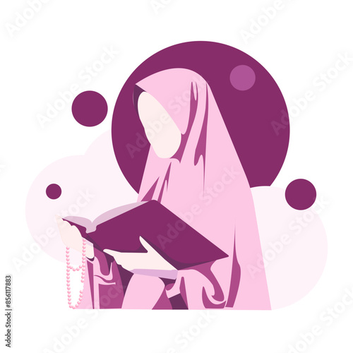 Muslim Female Reading Book pose1 photo