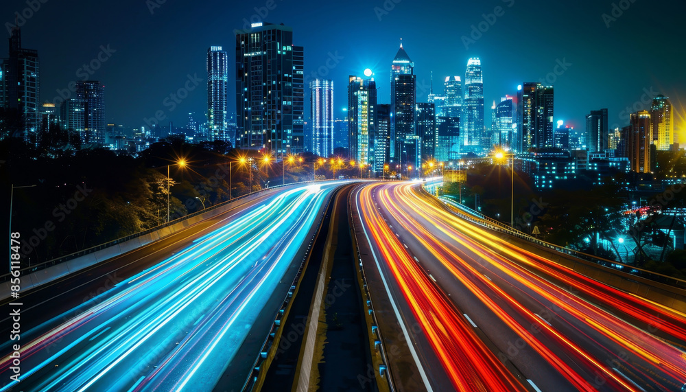 A city at night with a lot of traffic and tall buildings by AI generated image A city at night with a lot of traffic and tall buildings by AI generated image