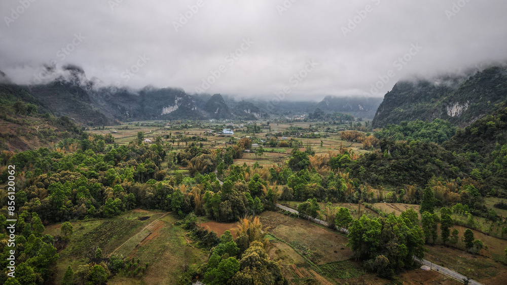 Fototapeta premium The aerial view of Bao Lac province in Northern Vietnam