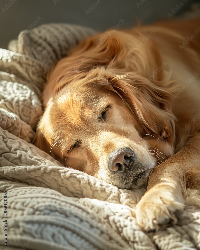 Obraz premium A dog sleeping peacefully on a comfortable blanket with its face obscured for privacy reasons