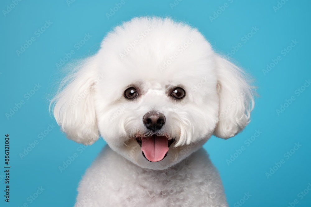 Portrait of a funny bichon frise isolated on solid color backdrop Portrait of a funny bichon frise isolated on solid color backdrop