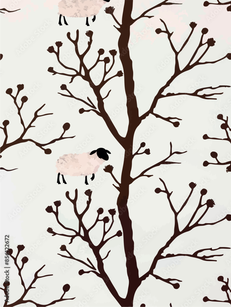 A whimsical collection of nature-themed illustrations featuring trees and sheep in a minimalist, modern style. Ideal for spring and summer designs, seasonal celebrations, and festive decorations. A whimsical collection of nature-themed illustrations featuring trees and sheep in a minimalist, modern style. Ideal for spring and summer designs, seasonal celebrations, and festive decorations.