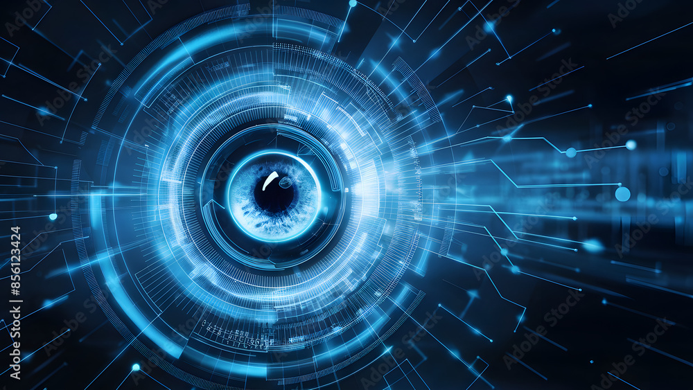 futuristic Digital Eye Close-up with Circuit and virtual space; technology, innovation, science futuristic Digital Eye Close-up with Circuit and virtual space; technology, innovation, science